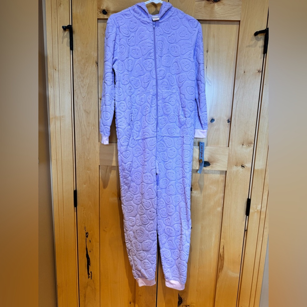 Cat & Jack Lavender Textured Fleece Hooded Zip-Up Sleep Romper